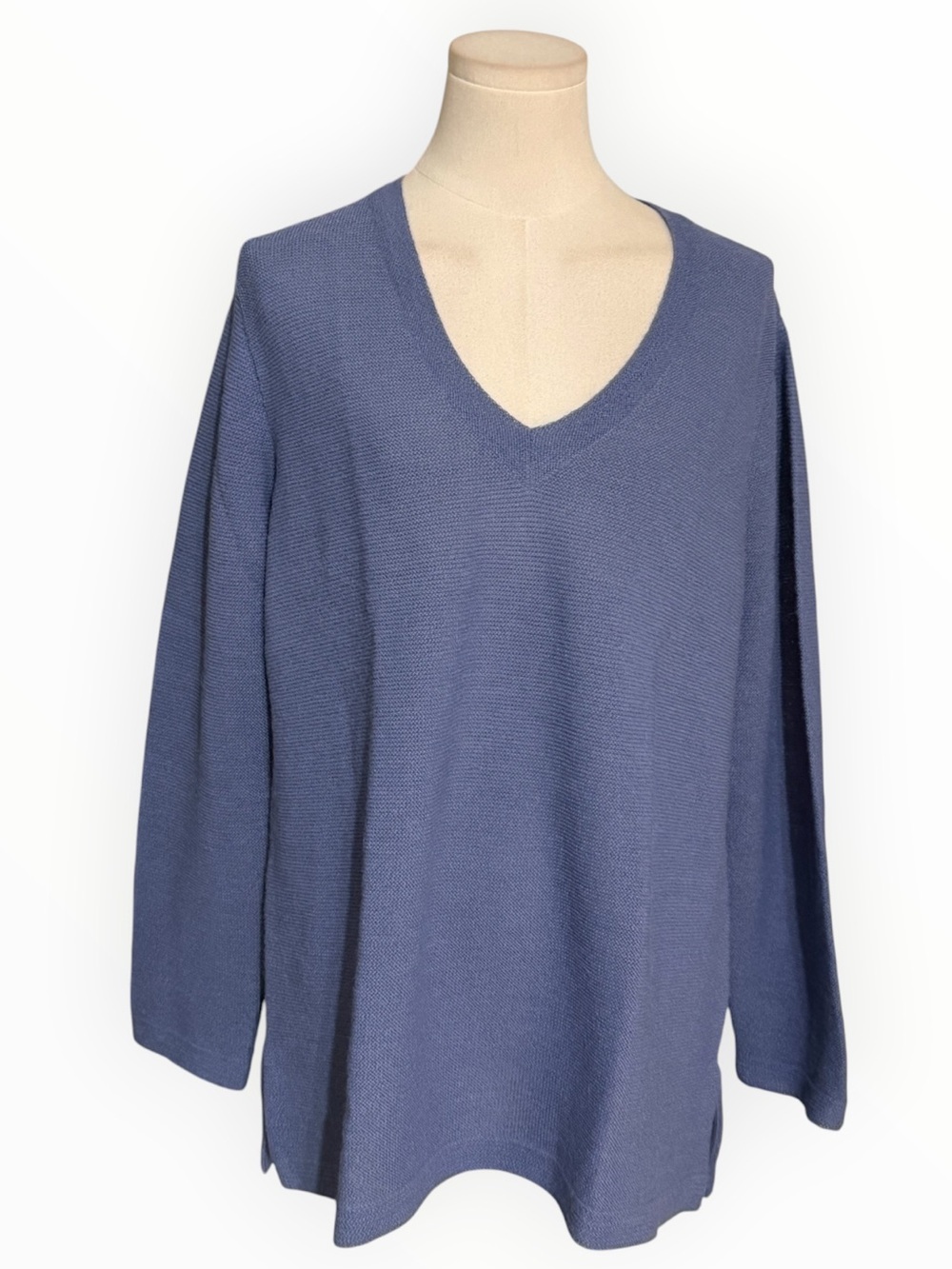 PERUVIAN CONNECTION Alpaca Knit V-Neck Sweater Blue Purple L Casual Work Weekend
